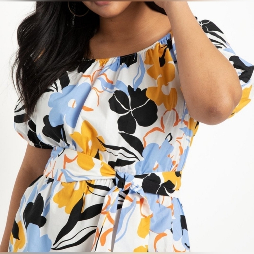 Eloquii Optional‎ Off the Shoulder Maxi/Midi Floral  Summer Cotton Dress Size 28 - Picture 13 of 14